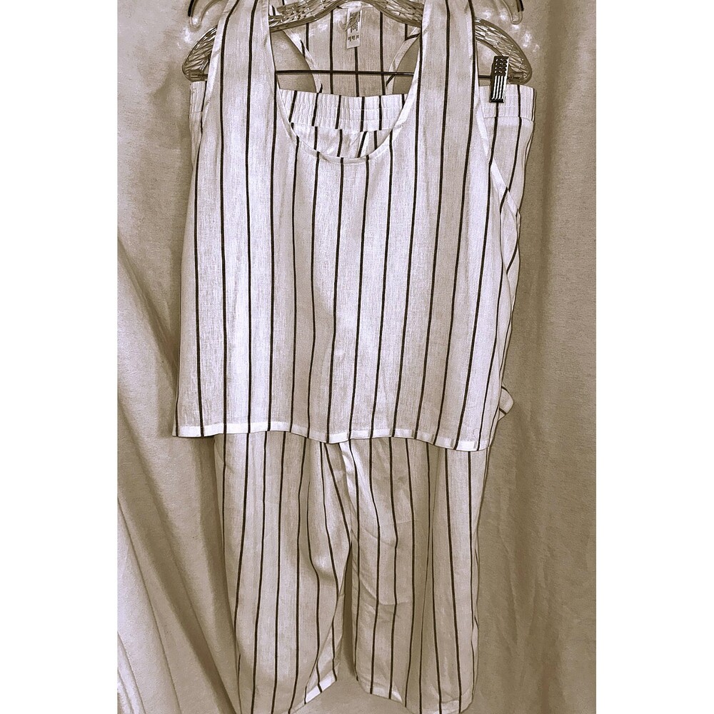 Linen Blend NWOT 2 piece White & Tan flowy pants & sleeveless top XL - Picture 2 of 9